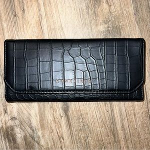Rosefield Jewelry Envelope Travel Wallet Black Croc Embossed Vegan Leather